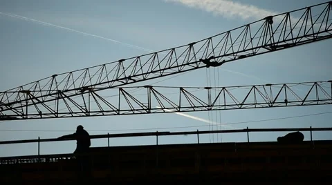 Construction workers silhouettes on building Video stock 62710623