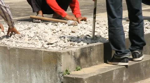 Construction workers. smashed concrete. Stock Footage 18193956