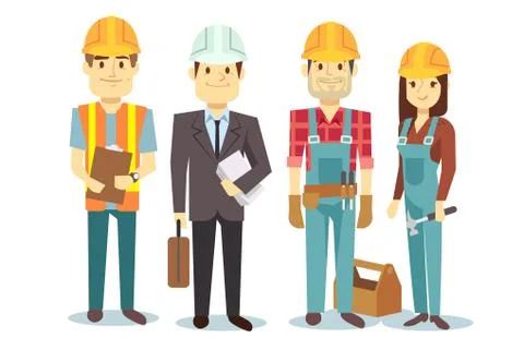 Construction workers team vector builder characters group Stock Illustration