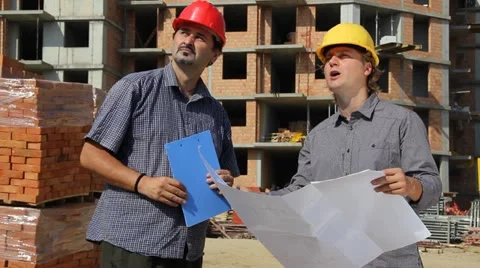 Construction workers, teamwork Stock Footage