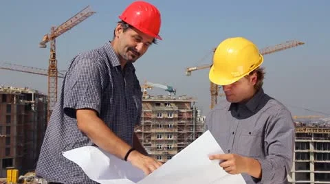 Construction workers, teamwork Stock Footage