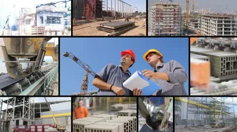 Construction workers, teamwork, split screen Stock Footage 9742738