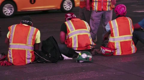 Construction workers Times Square Stock Footage 41865438