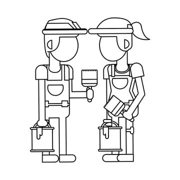 Construction workers with tools cartoons in black and white faceless Illustrazione stock