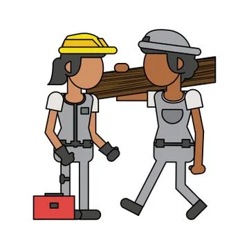 Construction workers with tools cartoons faceless Stock Illustration