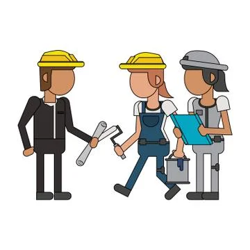 Construction workers with tools cartoons faceless Stock Illustration