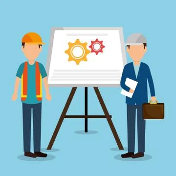 Construction workers with under construction icons Stock Illustration