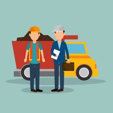 Construction workers with under construction icons Stock Illustration