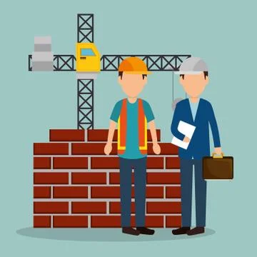 Construction workers with under construction icons Stock Illustration