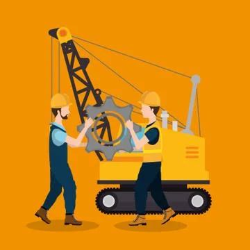 Construction workers with under construction icons Stock Illustration