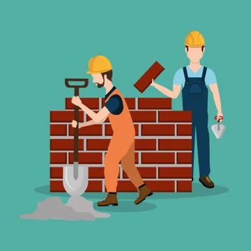 Construction workers with under construction icons Stock Illustration
