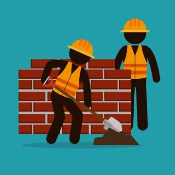 Construction workers with under construction icons Stock Illustration