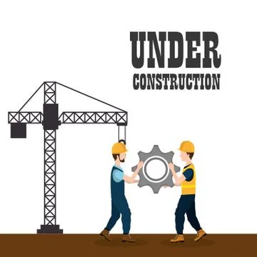 Construction workers with under construction icons Illustrazione stock