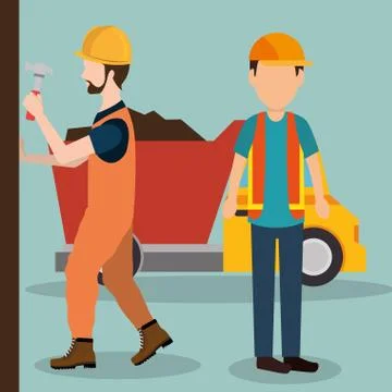 Construction workers with under construction icons Stock Illustration