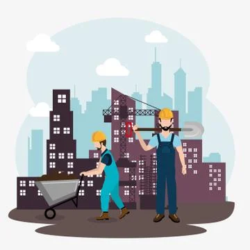 Construction workers with under construction icons Stock Illustration