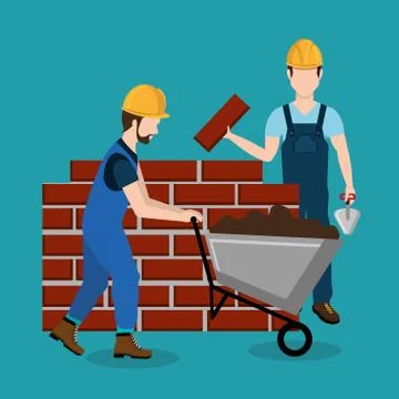 Construction workers with under construction icons Stock Illustration