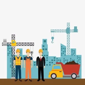 Construction workers with under construction icons Stock Illustration