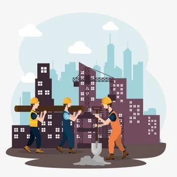 Construction workers with under construction icons Stock Illustration