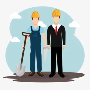 Construction workers with under construction icons Illustrazione stock