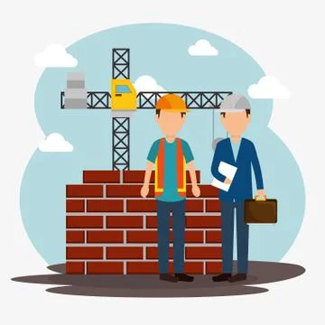 Construction workers with under construction icons Stock Illustration