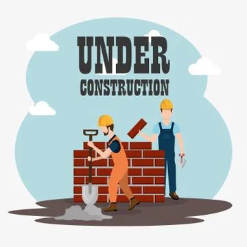 Construction workers with under construction icons Stock Illustration