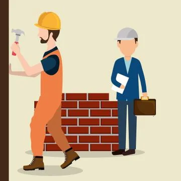 Construction workers with under construction icons Stock Illustration