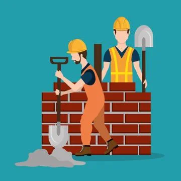 Construction workers with under construction icons Stock Illustration