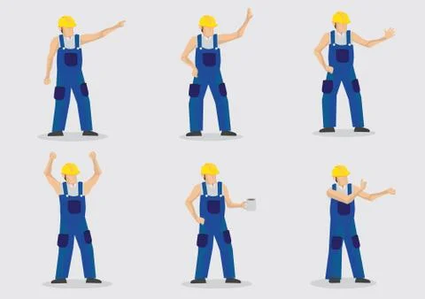 Construction Workers Vector Cartoon Character Set Stock Illustration