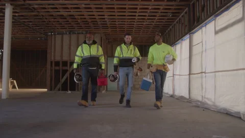 Construction Workers Walk Together Video stock 270389467