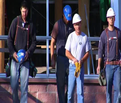 Construction workers walked toward camera slow mo 스톡 동영상 21559388