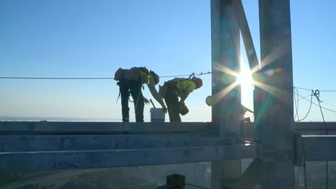 Construction Workers Walking Steel Stock Footage 127530809