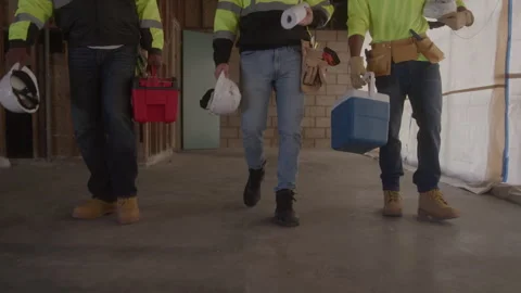 Construction Workers Walking Together Carrying Equipment Видео 270389545
