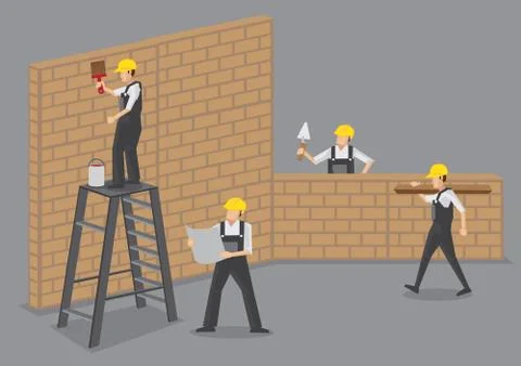 Construction Workers at Work Vector Illustration Stock Illustration