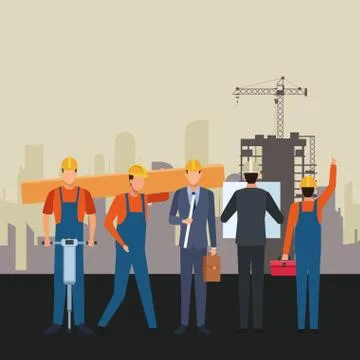 Construction workers workers tools Stock Illustration