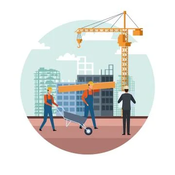 Construction workers working and engineer over white background Stock Illustration