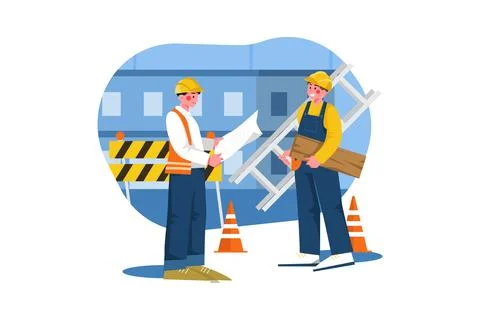 Construction workers working on construction site Stock Illustration