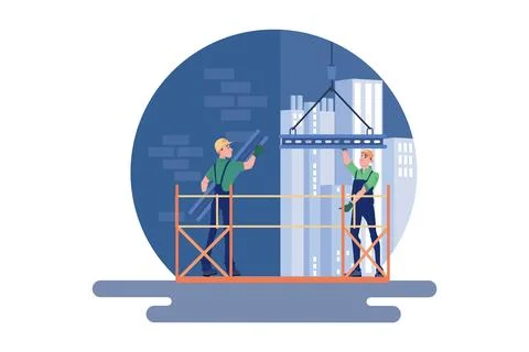 Construction workers working on the construction site Stock Illustration