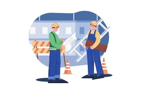 Construction workers working on construction site Stock Illustration