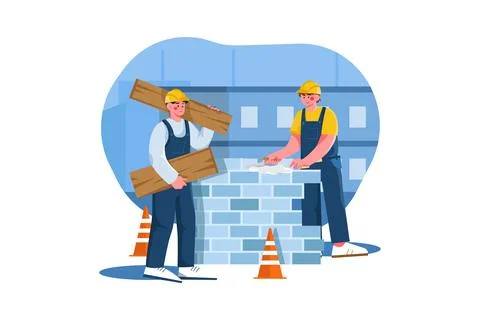 Construction workers working on project Stock Illustration