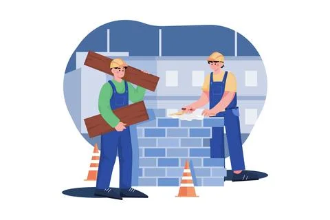Construction workers working on project Stock Illustration