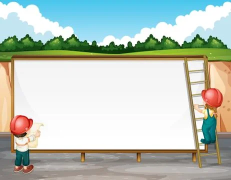 Construction workers working on the sign Stock Illustration