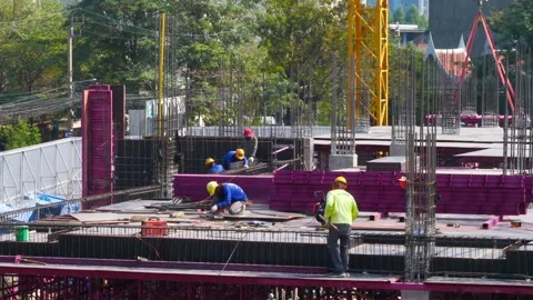Construction Workers Working On Storey Building Sites In Thailand Stock Footage 262776507