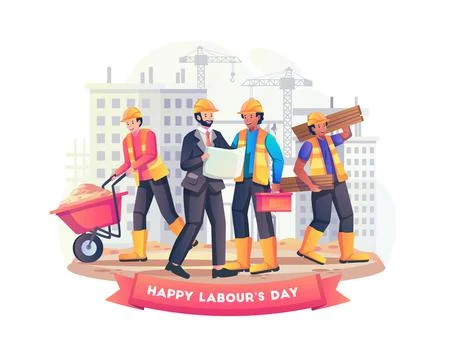 Construction workers working together to build a building on 1th may labour day Stock Illustration