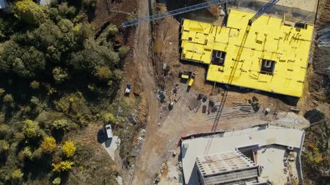 Construction Workers Yellow Rise Top Down Video stock 201744784