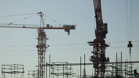 Construction Working Scaffolding And Cement In Construction Site Time Lapse， Stock Footage 143893765