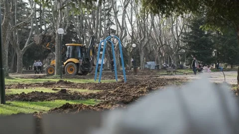 Construction works doing in botanical park bursa. Stock Footage 153957281