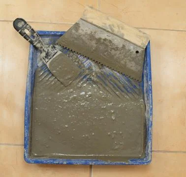 Construction works - of tools for laying ceramic tile Stock Photos