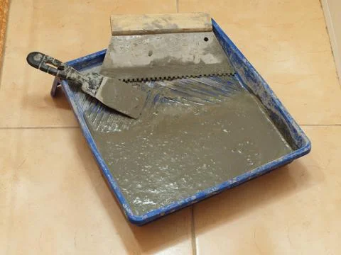 Construction works - of tools for laying ceramic tile Stock Photos