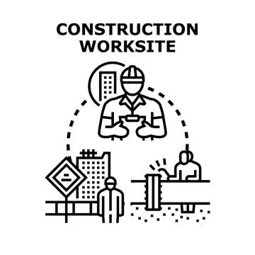 Construction worksite planning and building process concept Illustrazione stock