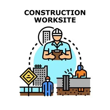 Construction worksite planning and building process concept Stock Illustration